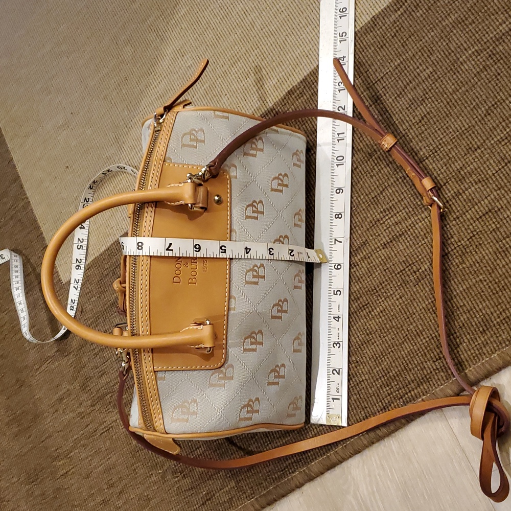 Dooney & Bourke Tassel Tan and Blue Domed Two Handle Satchel Bag - Picture 7 of 15